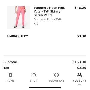 Figs hot pink small tall skinny scrub bottom